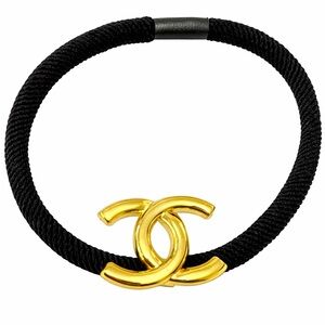 Chanel CC Gold Logo Black Elastic Hair NEW
